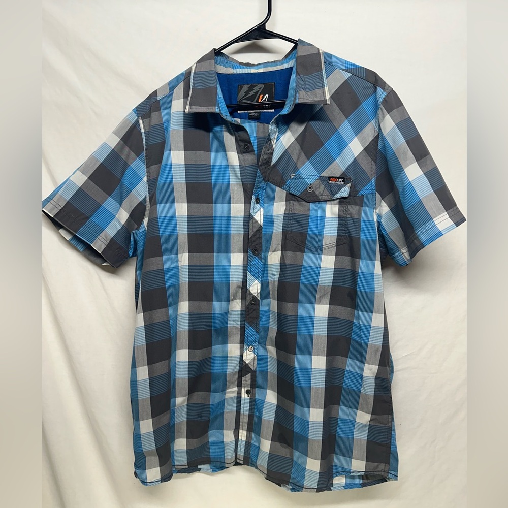 Men's Amplify Grey‎ and Blue Button Up Shirt with Pearl like buttons Size XL